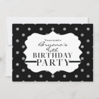 Invitation de fête à pois faux noir et argent