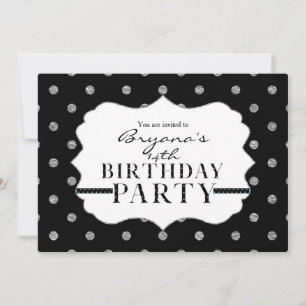 Invitation de fête à pois faux noir et argent