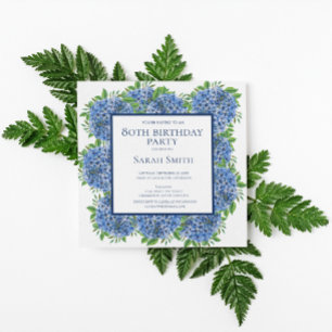 Invitation de fête aquarelle aux hortensias bleus 