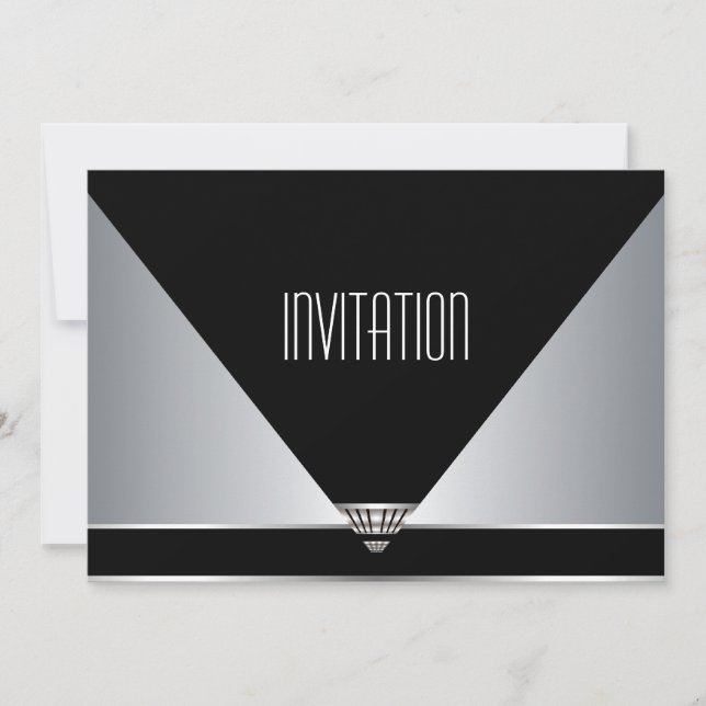 Invitation de fête Art Déco Noir Argent (Devant)