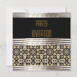 Invitation de fête Art Déco Noir Argent Or