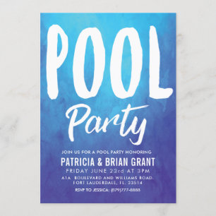 Invitation de fête au bord de la piscine en bleu a