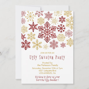 Invitation de fête au pull moche Flocons Élégants