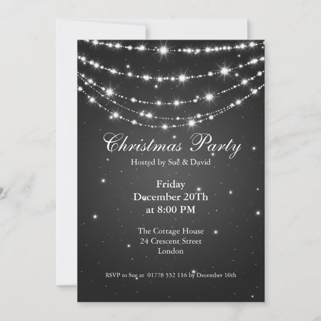 Invitation de fête Chaîne Brillante Élégante Noir (Devant)