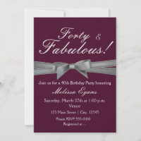 Invitation de fête chic à arc en argent violet vin