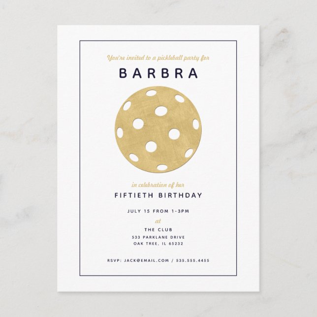 Invitation de fête chic Pickleball Party or Gold B (Devant)