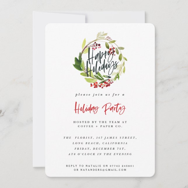 Invitation de fête corporative Happy Holidays. (Devant)