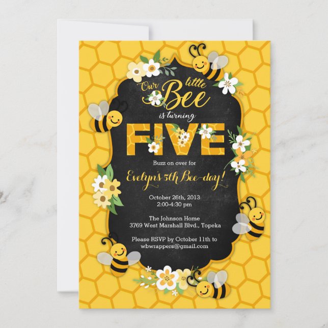 Invitation de fête d'abeille 5e anniversaire - Ann (Devant)