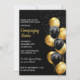 Invitation de fête d'affaires Or Noir Ballon