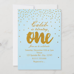 Invitation de fête d'anniversaire 1 an bleu clair 