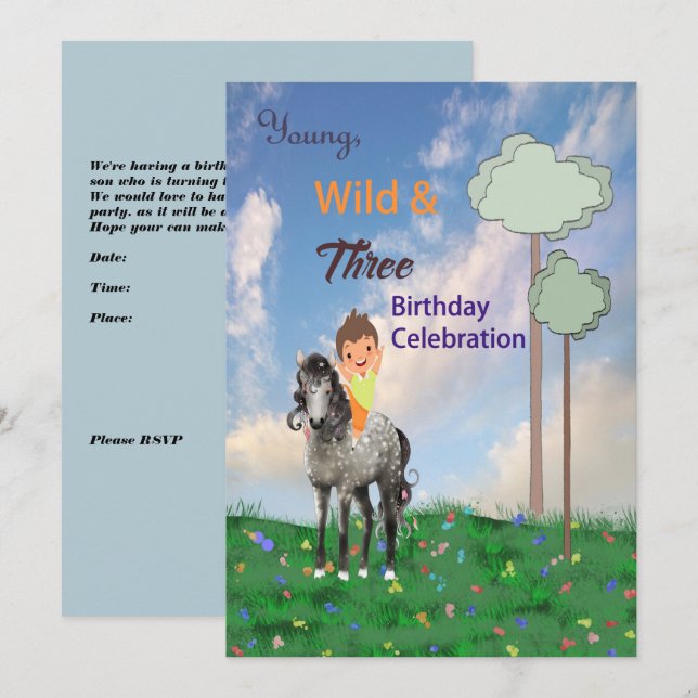 Invitation de fête d'anniversaire 3 ans Garçon (Devant / Derrière)