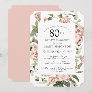 Invitation de fête d'anniversaire 80 ans à fleurs