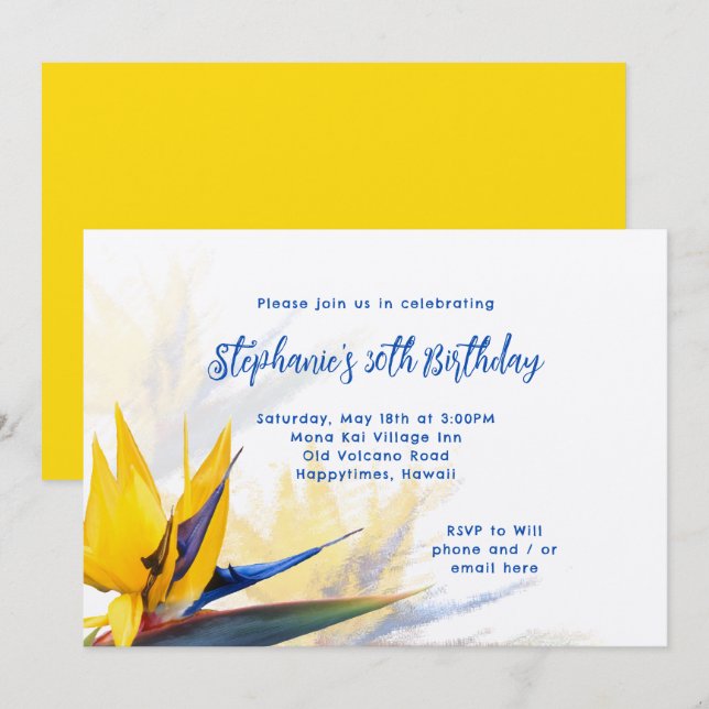 Invitation de fête d'anniversaire à Hawaii Bird of (Devant / Derrière)
