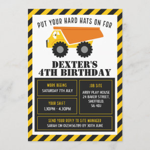 Invitation de fête d'anniversaire à thème de const