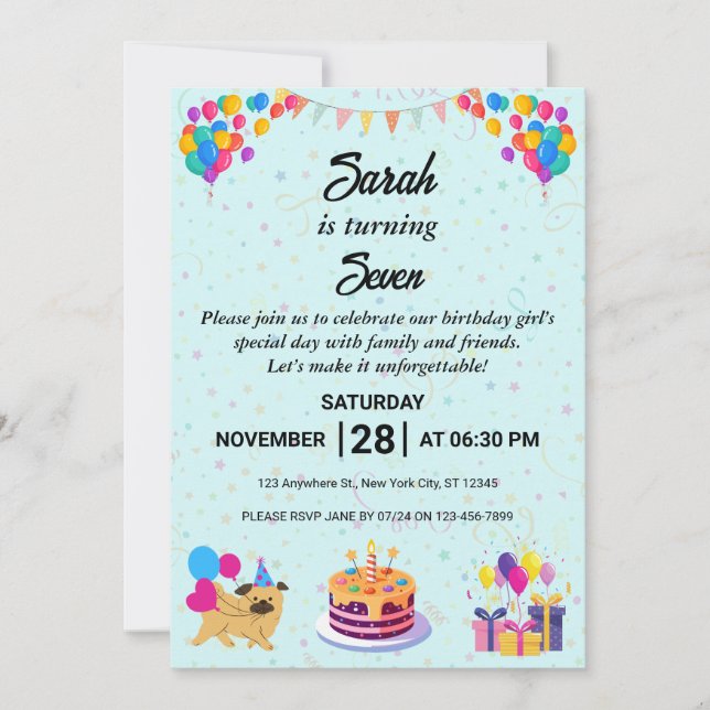 Invitation de fête d'anniversaire animé et festif (Devant)