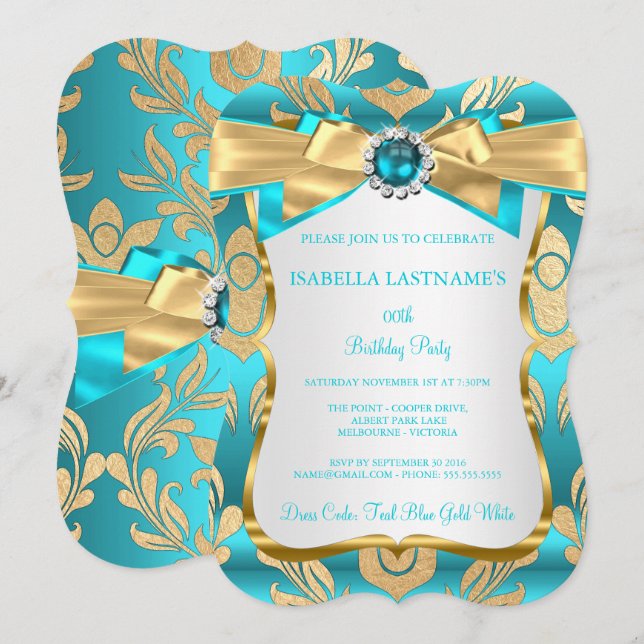 Invitation de fête d'anniversaire Aqua Turquoise B (Devant / Derrière)