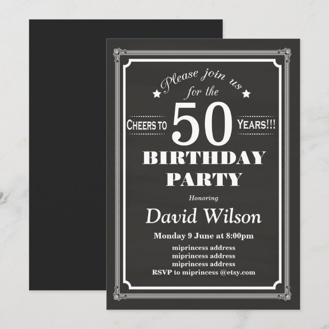 Invitation de fête d'anniversaire, arrière - plan  (Devant / Derrière)