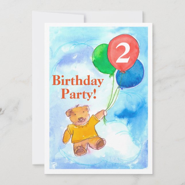 Invitation de fête d'anniversaire Ballons d'ours e (Devant)