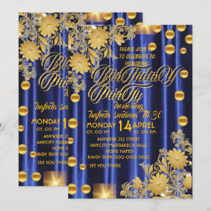 Invitation de fête d'anniversaire bleu royal or, f