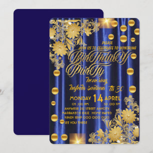 Invitation de fête d'anniversaire bleu royal or, f