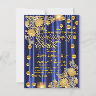 Invitation de fête d'anniversaire bleu royal or, f