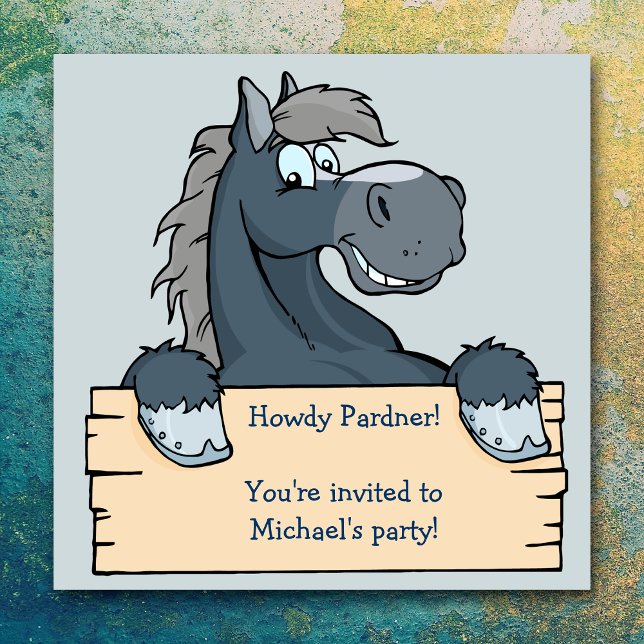 Invitation de fête d'anniversaire Blue Pony (Créateur téléchargé)