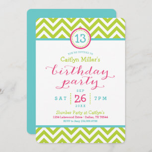 Invitation de fête d'anniversaire branchée Zigzag
