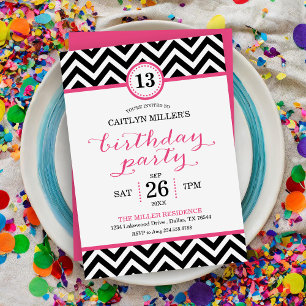 Invitation de fête d'anniversaire branchée Zigzag