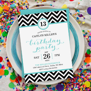 Invitation de fête d'anniversaire branchée Zigzag 