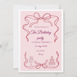 Invitation de fête d'anniversaire Coquette à ruban