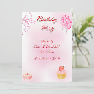 Invitation de fête d'anniversaire Coquette Rose av