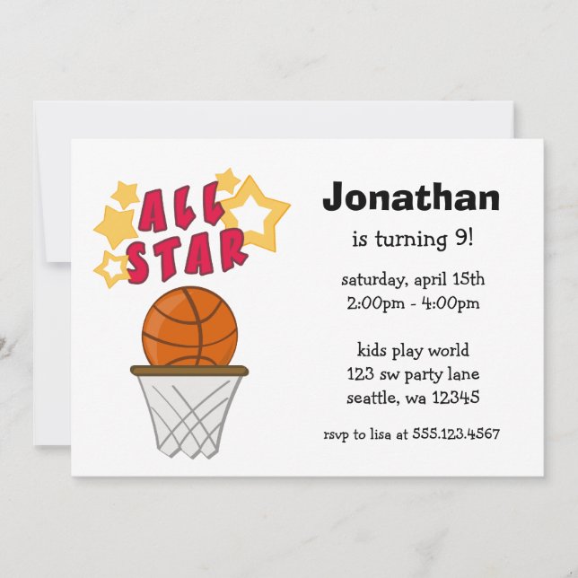 Invitation de fête d'anniversaire d'All Star de (Devant)