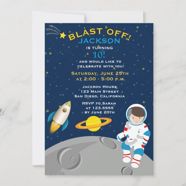 Invitation de fête d'anniversaire d'astronaute (Devant)