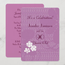 invitation de fête d'anniversaire de 90 ans violet