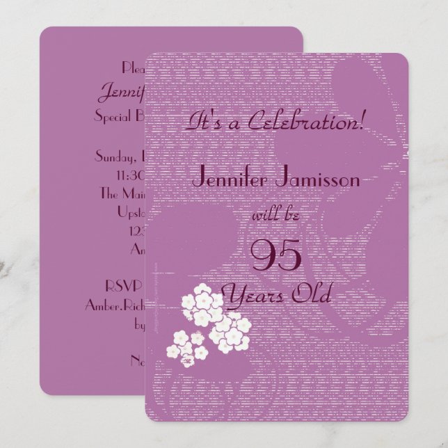 invitation de fête d'anniversaire de 95 ans violet (Devant / Derrière)