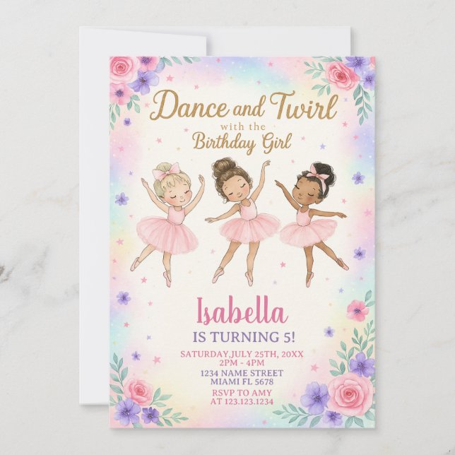 Invitation de fête d'anniversaire de Ballerina per (Devant)