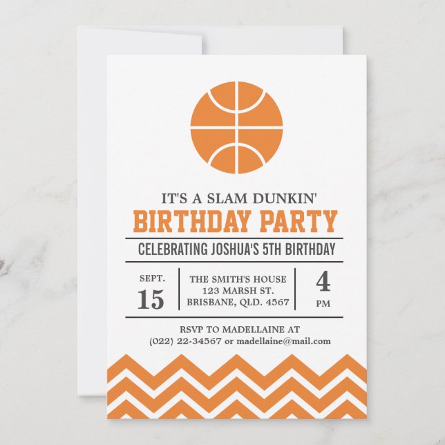 Invitation de fête d'anniversaire de basket-ball p (Devant)