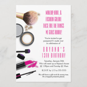 Invitation de fête d'anniversaire de beauté de maq