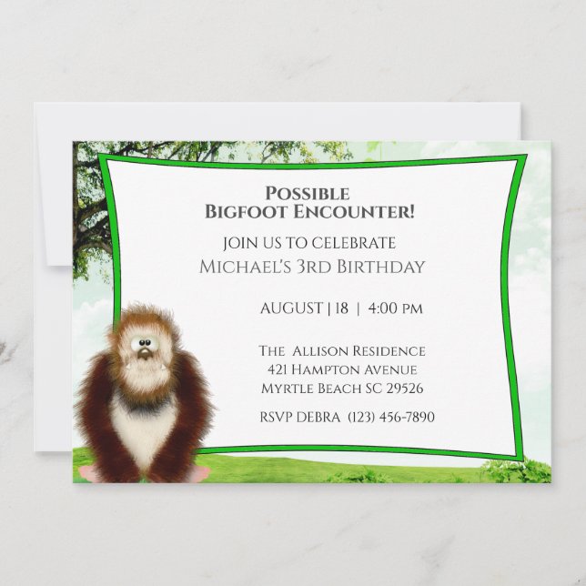 Invitation de fête d'anniversaire de Bigfoot (Devant)