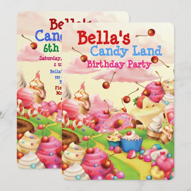 Invitation de fête d'anniversaire de bonbon de (Devant / Derrière)