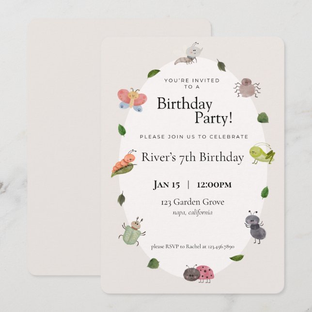 Invitation de fête d'anniversaire de bug (Devant / Derrière)