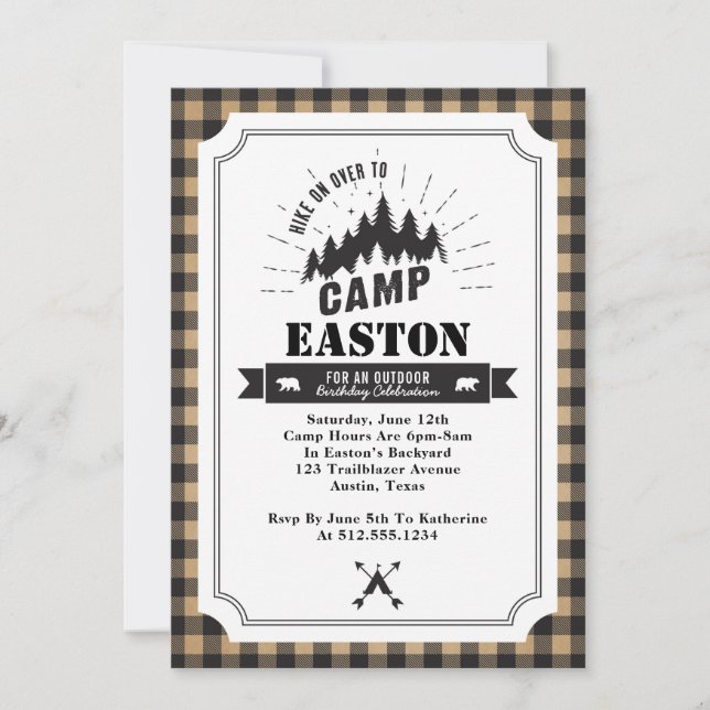 Invitation de fête d'anniversaire de camp (Devant)