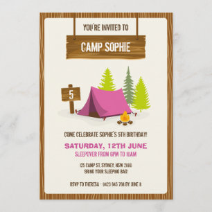Invitation de fête d'anniversaire de camping -
