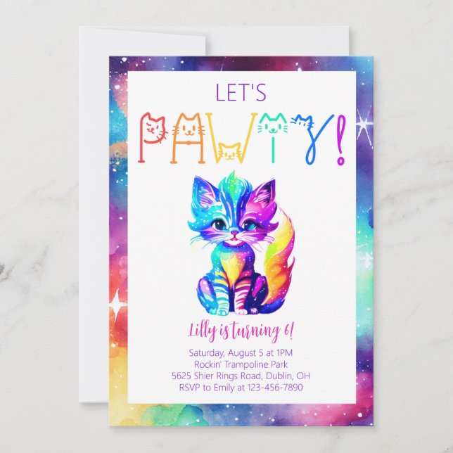 Invitation de fête d'anniversaire de chat Partie s (Devant)