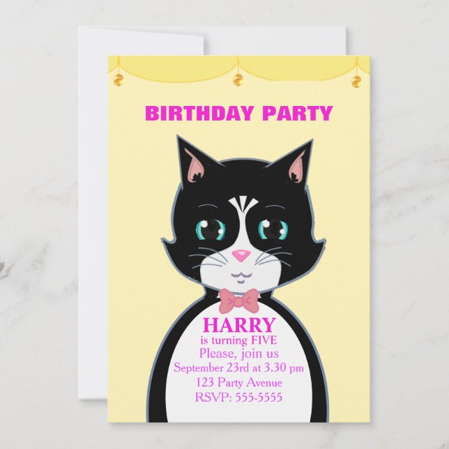 Invitation de fête d'anniversaire de chats mignons (Devant)