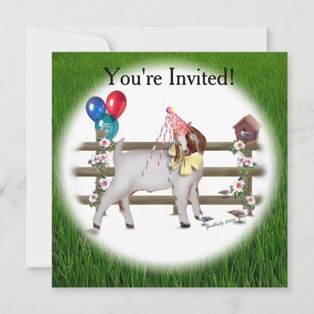Invitation de fête d'anniversaire de chèvre (Devant)
