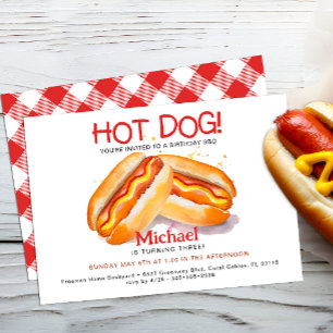 Invitation de fête d'anniversaire de chien chaud -