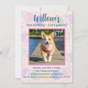 Invitation de fête d'anniversaire de chien rose