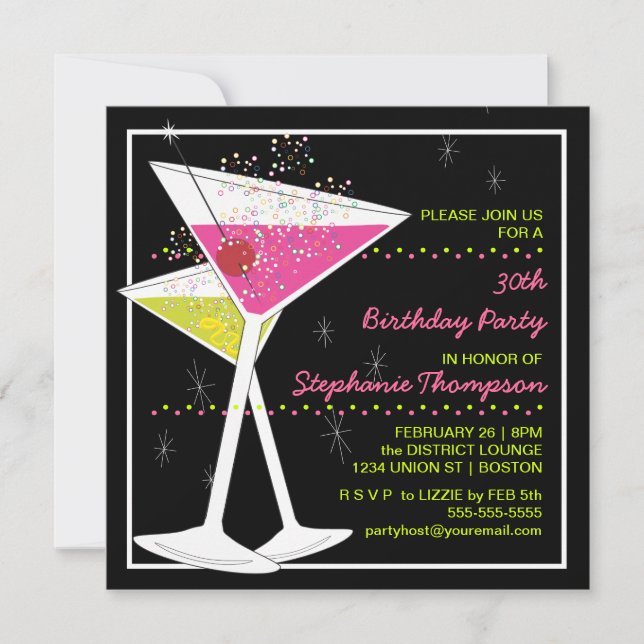 Invitation de fête d'anniversaire de cocktail de (Devant)