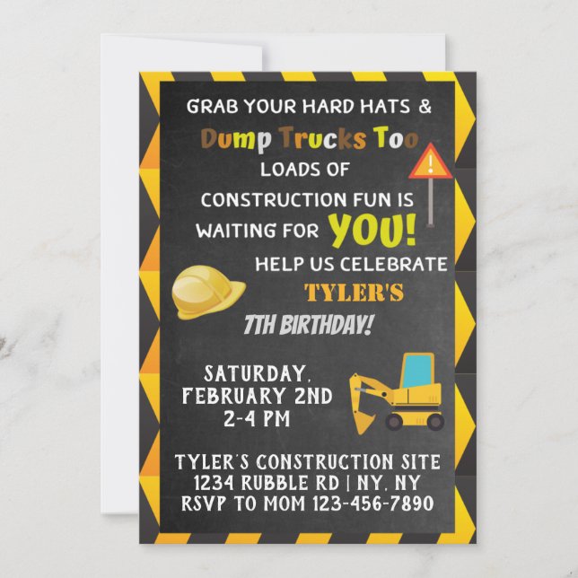 Invitation de fête d'anniversaire de construction (Devant)